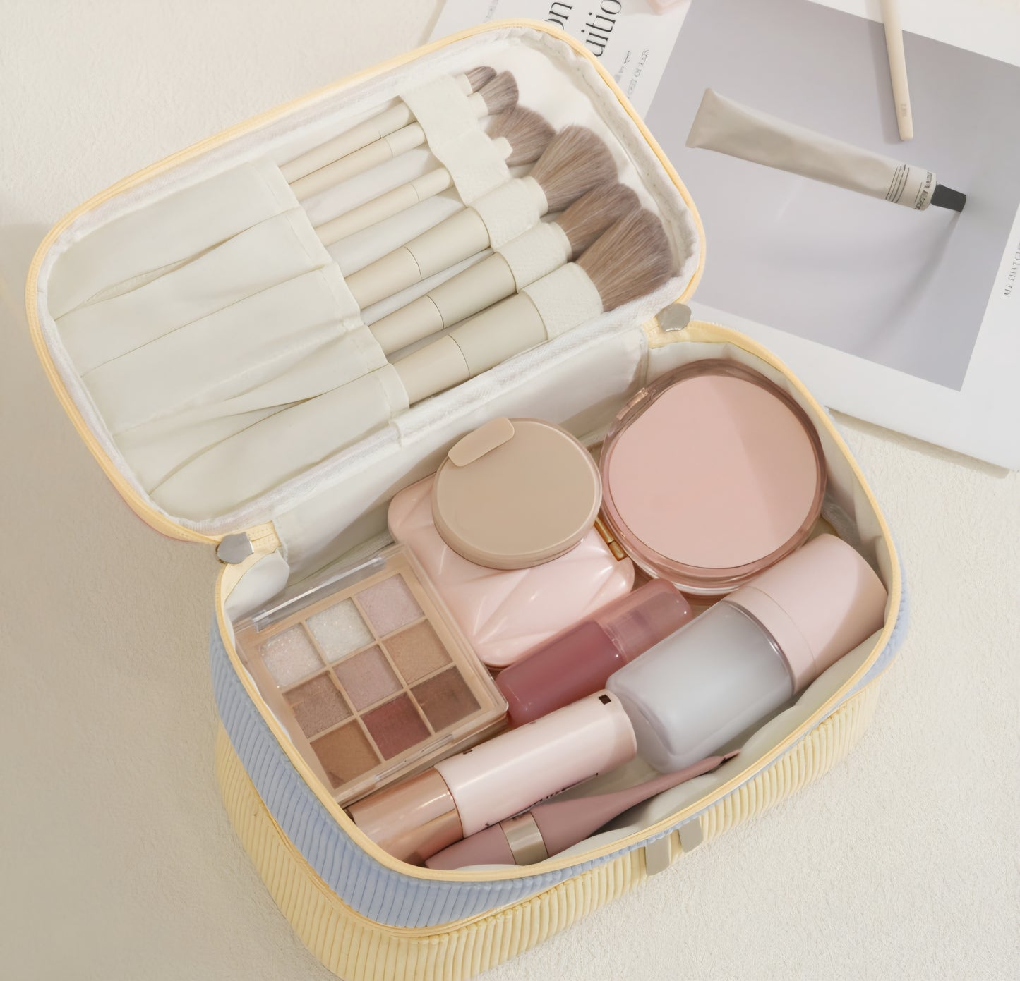 Pastel Corduroy Double-Layer Makeup Organiser 💛🩷💙