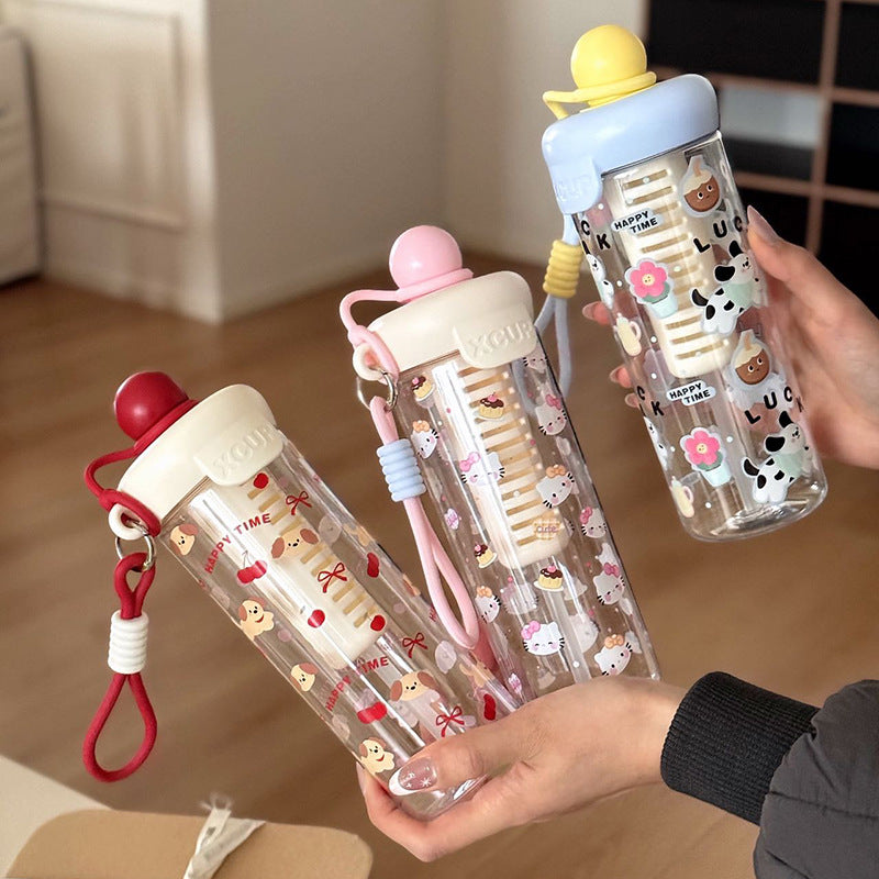 Cute Cartoon XCUP Water Bottle with Straw & Wrist Strap Sipper Waterbottle