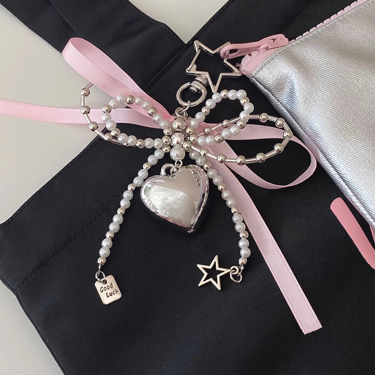 💖 Starry Heart Pearl Phone Charm 🌟🎀