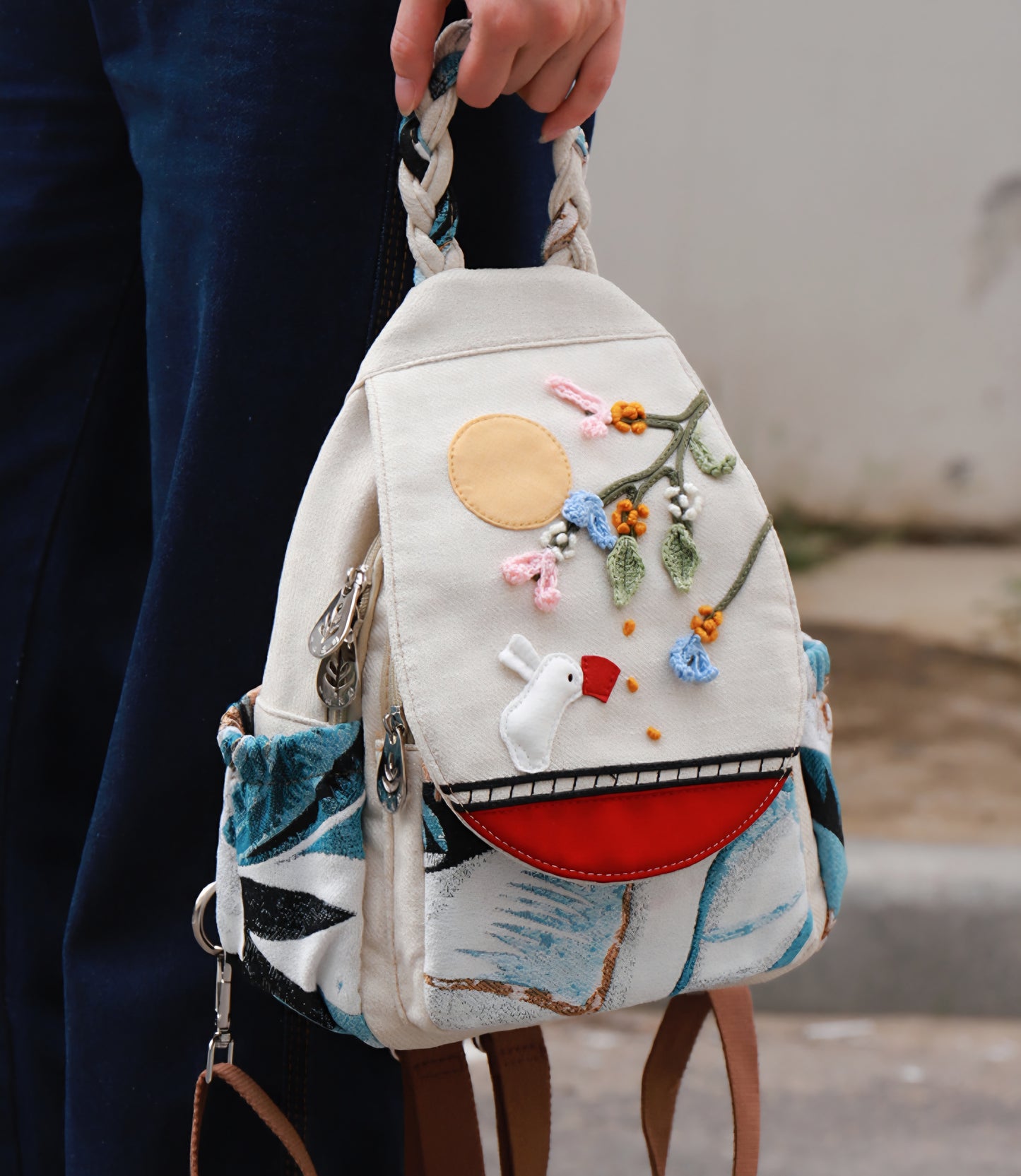 🌸🧵Handmade Whimsical Garden Stroll Backpack 🕊️