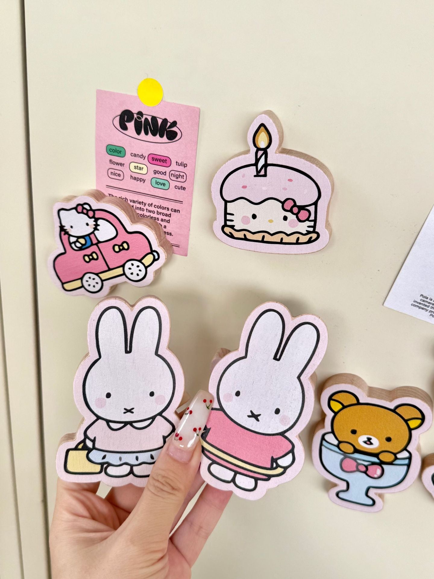 Kawaii Pastel Hello Kitty and Miffy Wooden Fridge Magnets with Bottle Opener