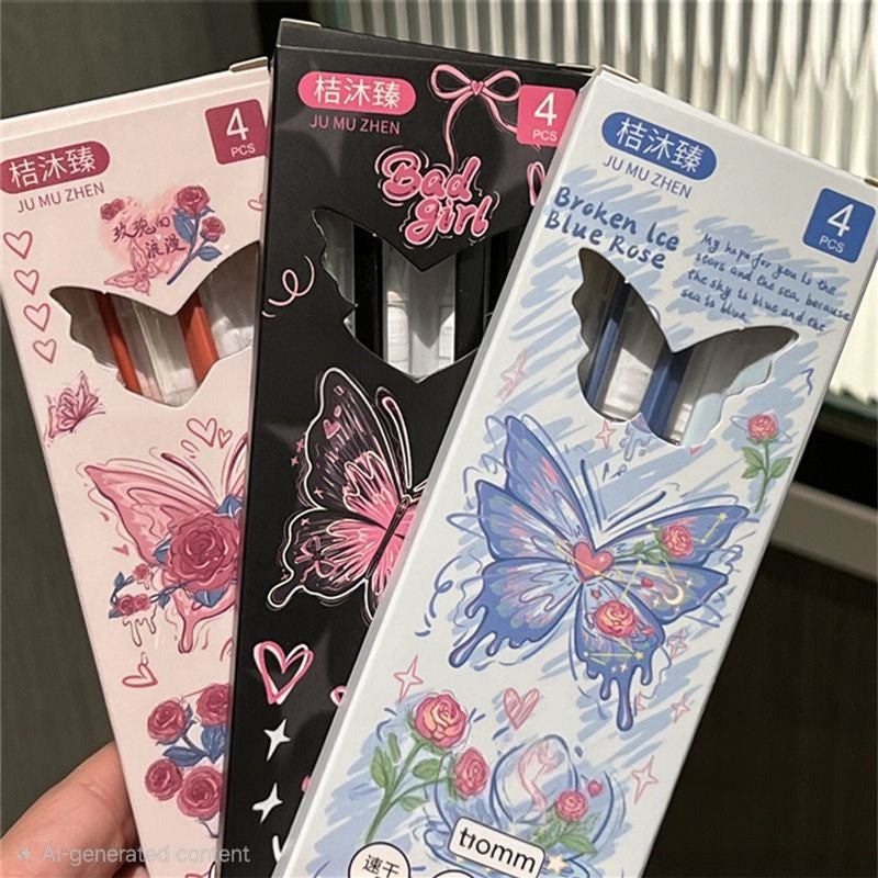 🦋 Butterfly Blossom 0.5mm Gel Pen Set (Pack of 4 Pens)