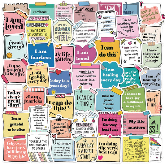 PS8 - 50 pcs Happy Mind Positive Affirmation Stickers – Self Love & Motivation Pack