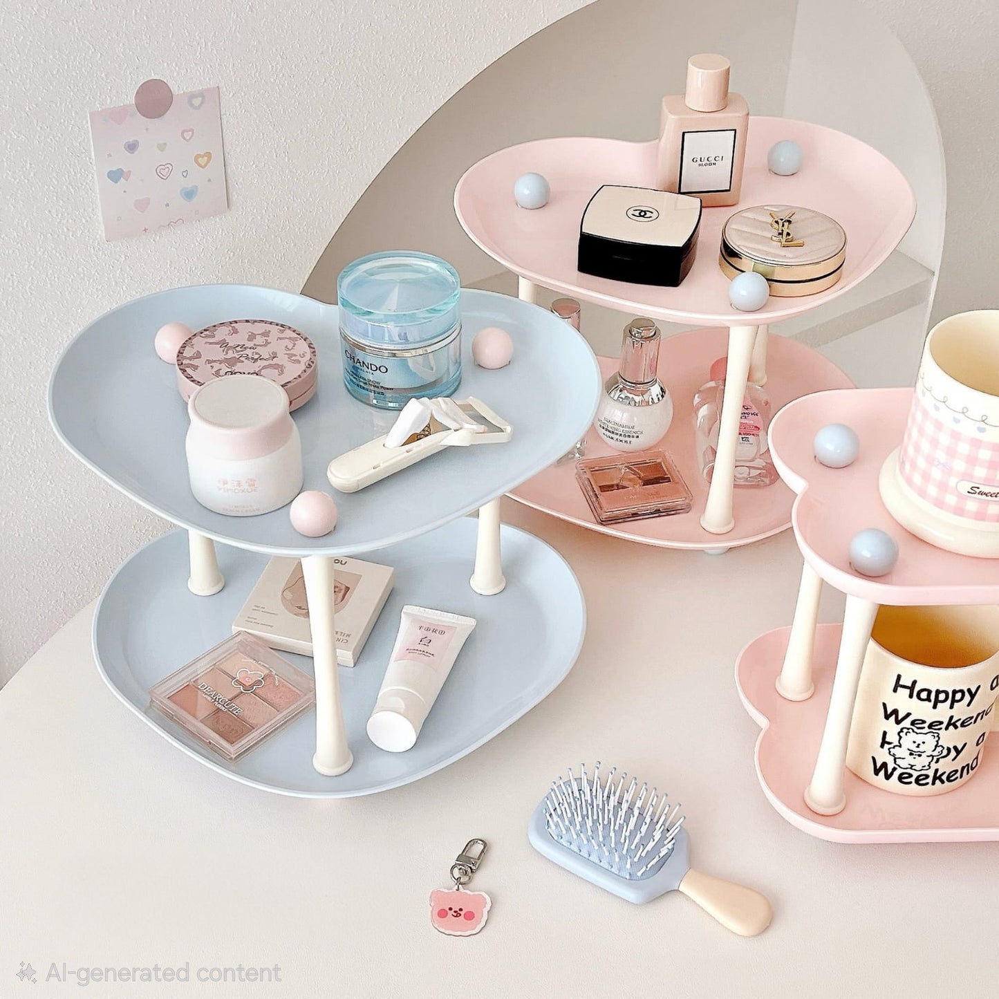 Pastel Heart Cloud 2-Tier Storage Tray ☁️🩷🩵