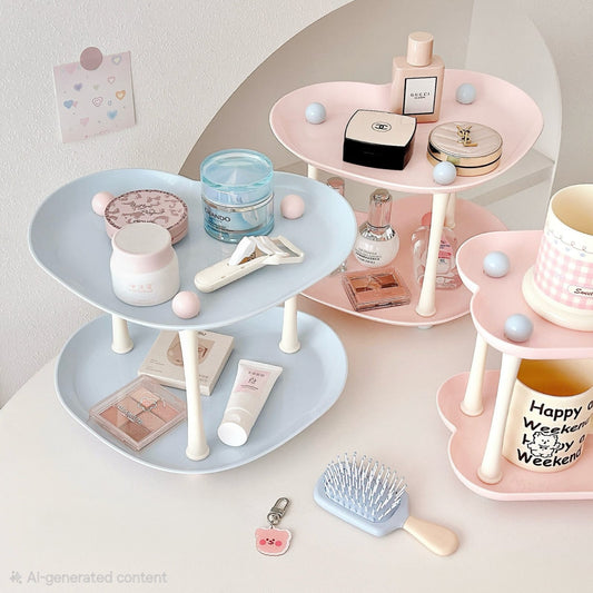 Pastel Heart Cloud 2-Tier Storage Tray ☁️🩷🩵