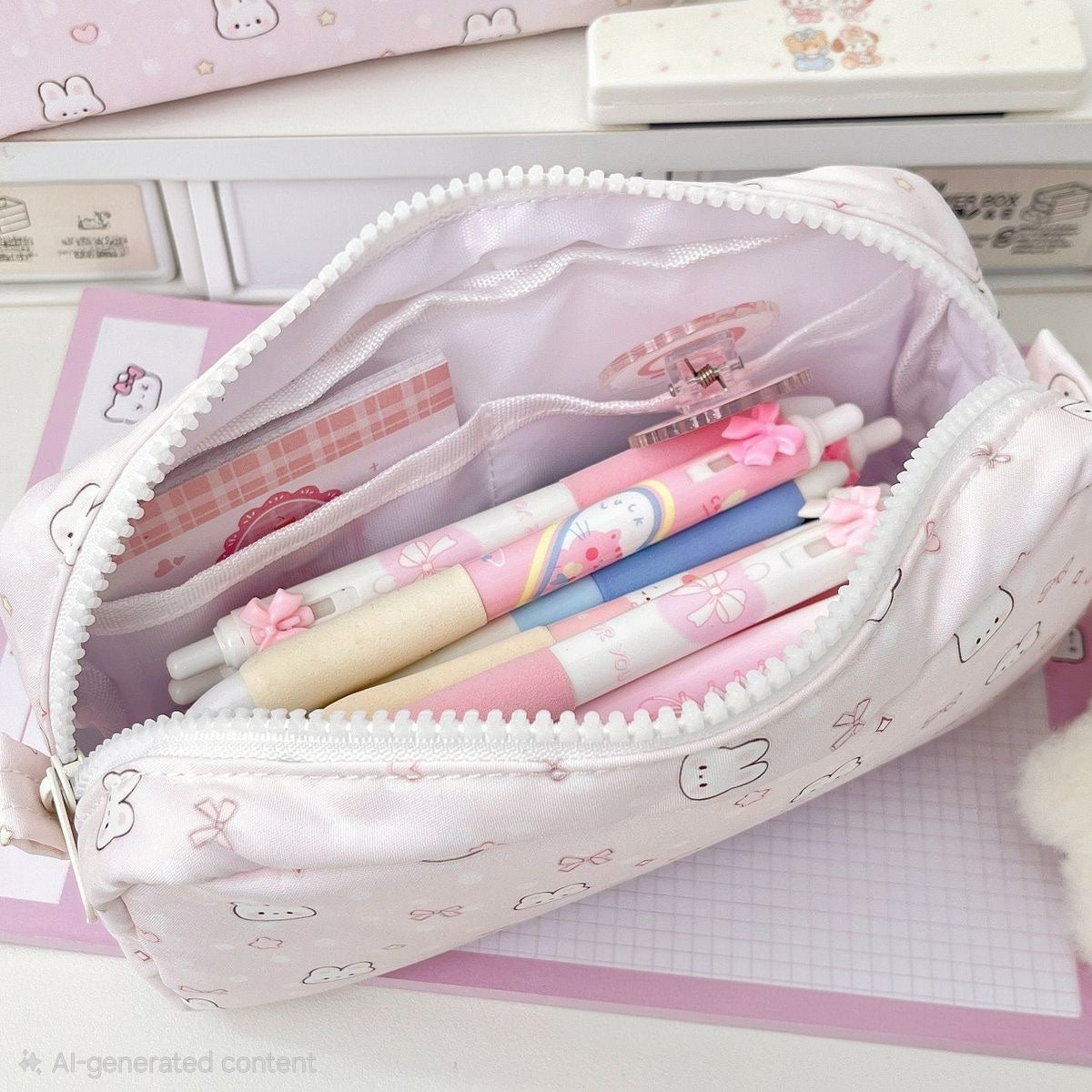 Bunny Dreams Multi-Compartment Pencil Pouch 🐰🎀