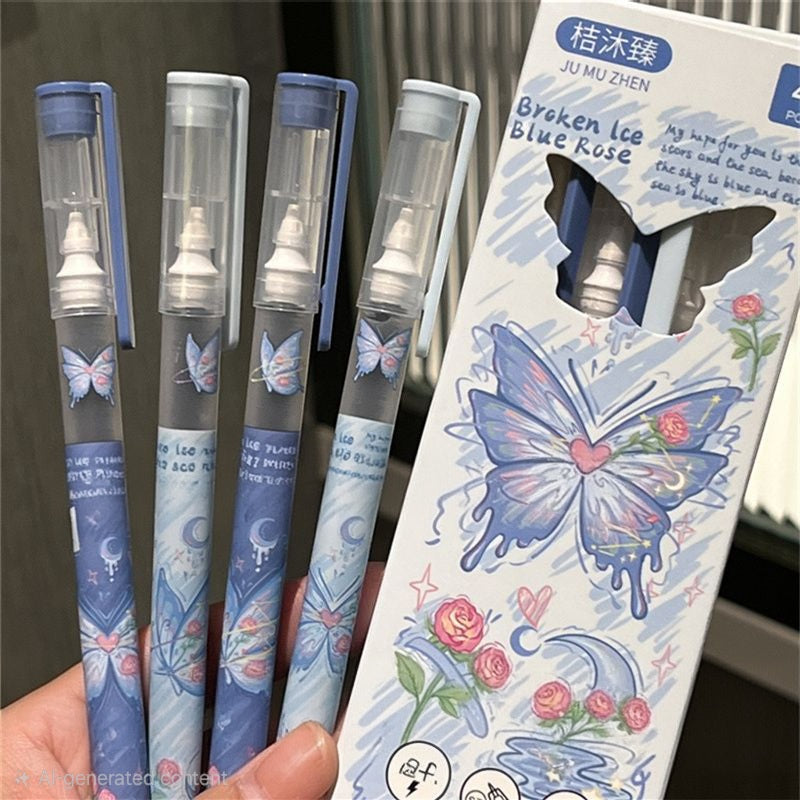 🦋 Butterfly Blossom 0.5mm Gel Pen Set (Pack of 4 Pens)