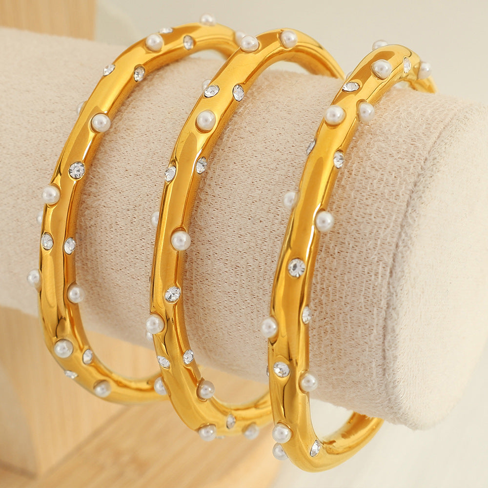 Premium Open Pearls Bracelet - 18K Gold Plated Royal Pearl Sparkle Bangle