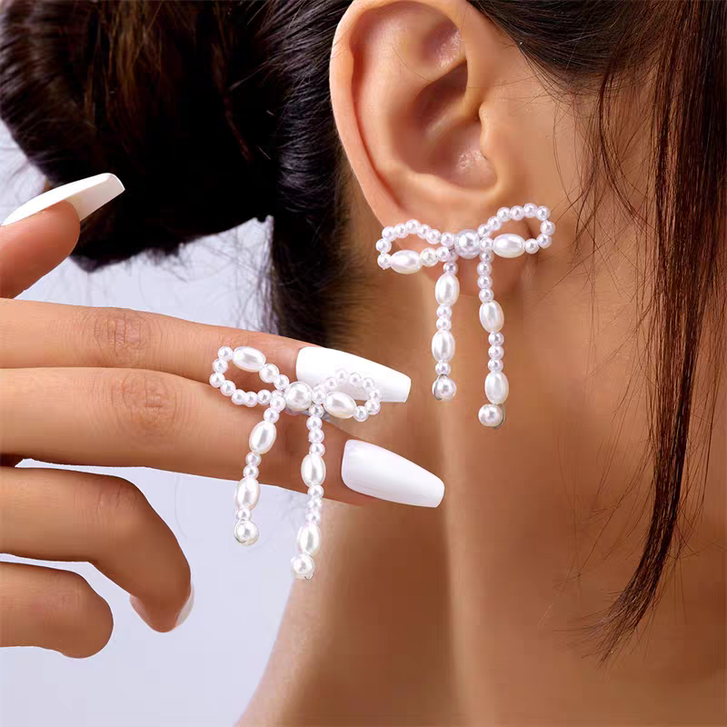 Korean Pearls Bow Earrings
