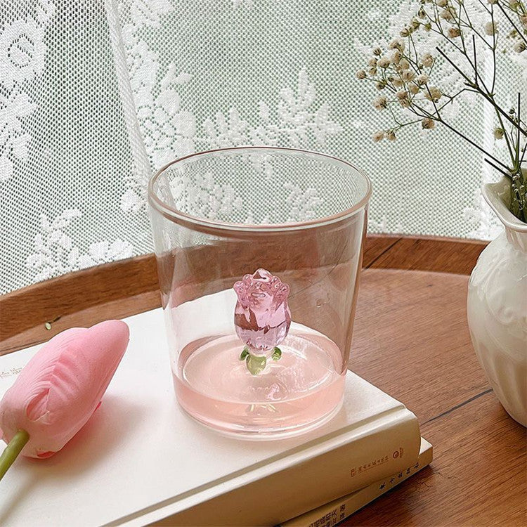 3D Rose Bloom Glass Cup