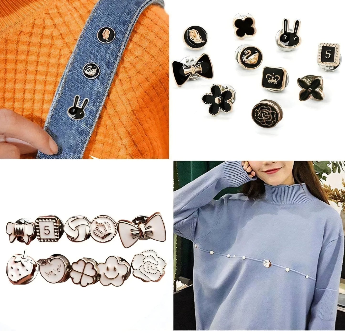 Chic Shirt Button Brooch Pins – Set of 10
