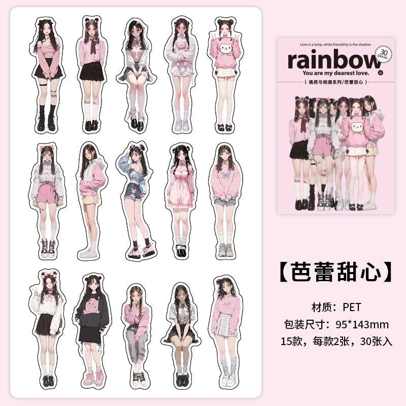 Fashion Girl Sticker Set – 30pcs PET Character Stickers