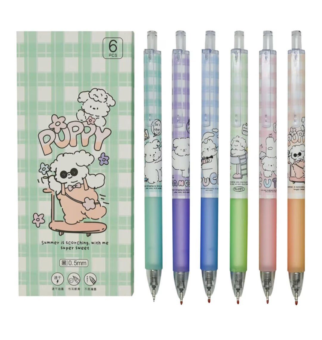 Puppy Pastel Gel Pens Set – 6 PCS 🐶🌈