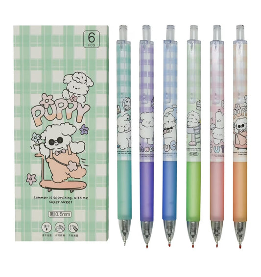 Puppy Pastel Gel Pens Set – 6 PCS 🐶🌈
