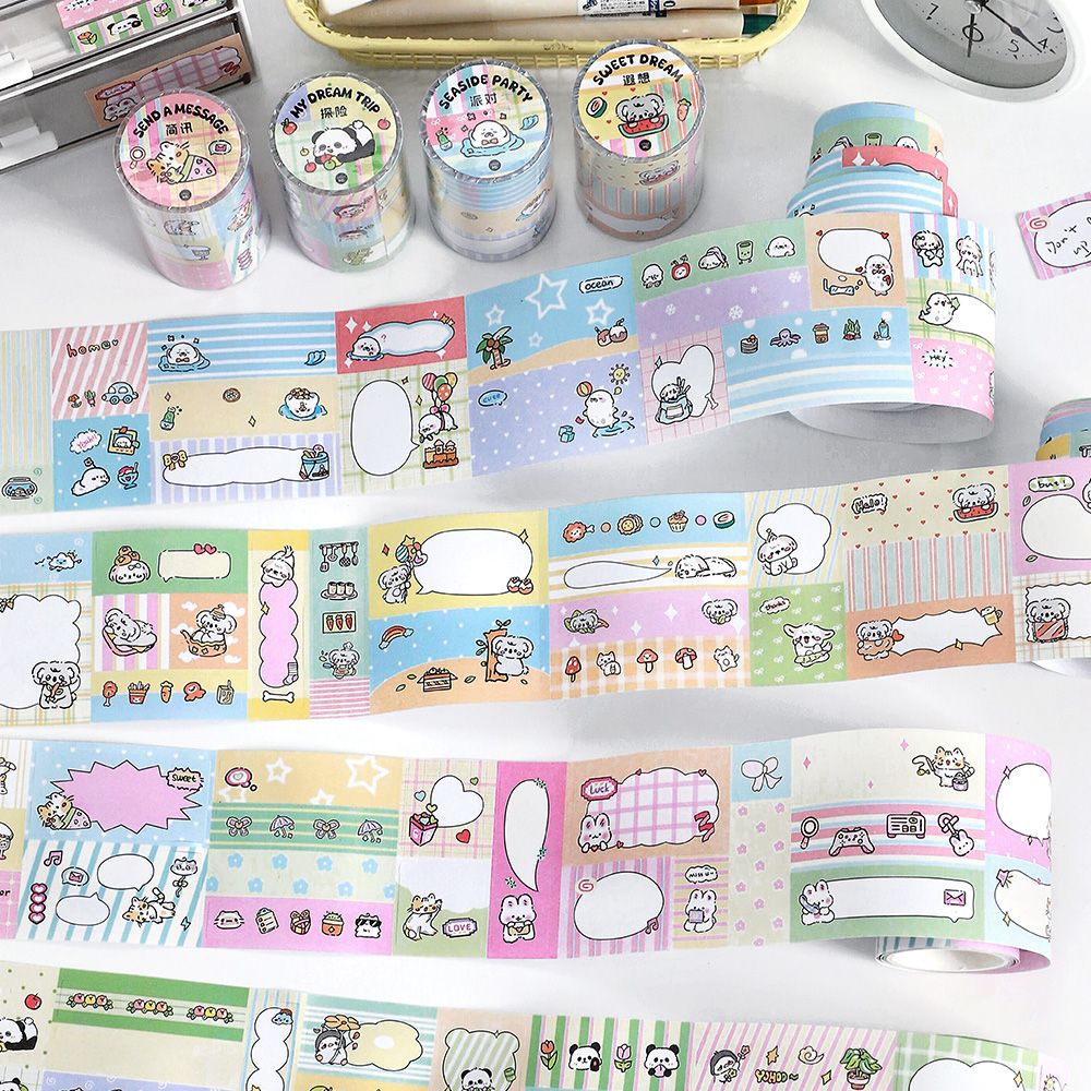 🎀 Pastel Memo Washi Tape Roll – Cute Writable Sticker Tape 🐻✨