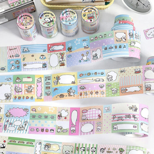 🎀 Pastel Memo Washi Tape Roll – Cute Writable Sticker Tape 🐻✨