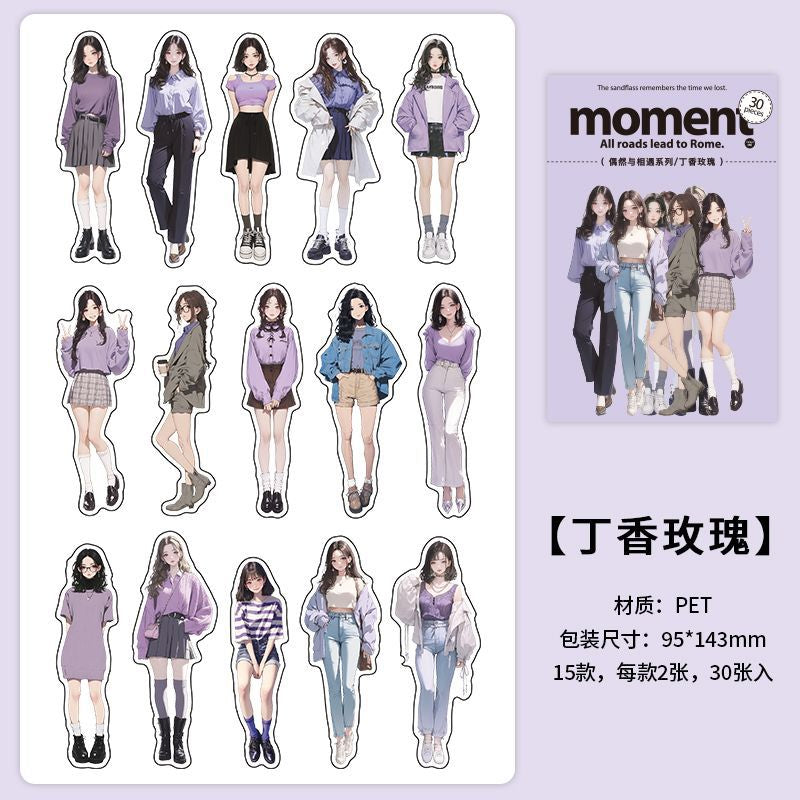 Fashion Girl Sticker Set – 30pcs PET Character Stickers