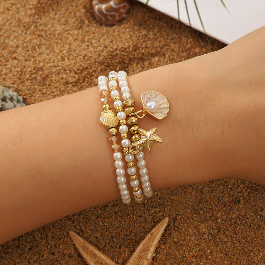 Set of 3 Pearl Ocean Charm Bracelets 🐚✨