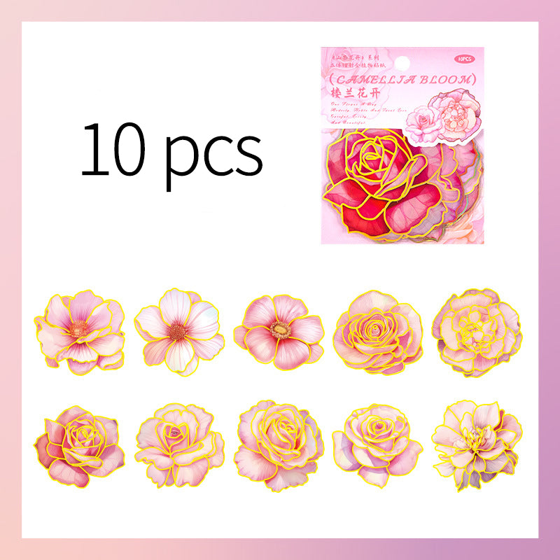 Camellia Bloom Floral Sticker Set – 10 Pieces