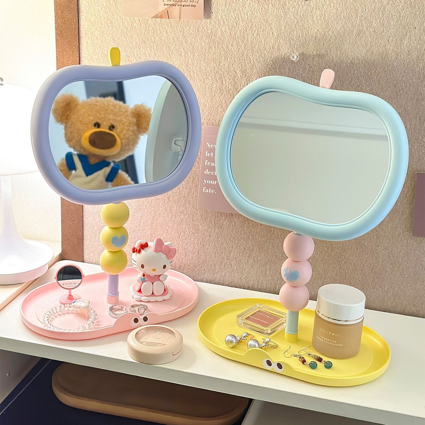 Kawaii Apple Beaded Vanity Mirror with Storage Tray 🎀🪞