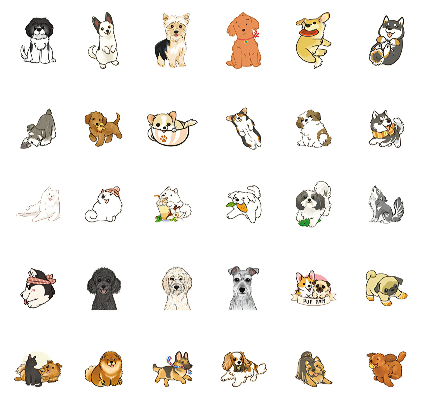 Set of 30 Pup Fam Stickers Pack Dog