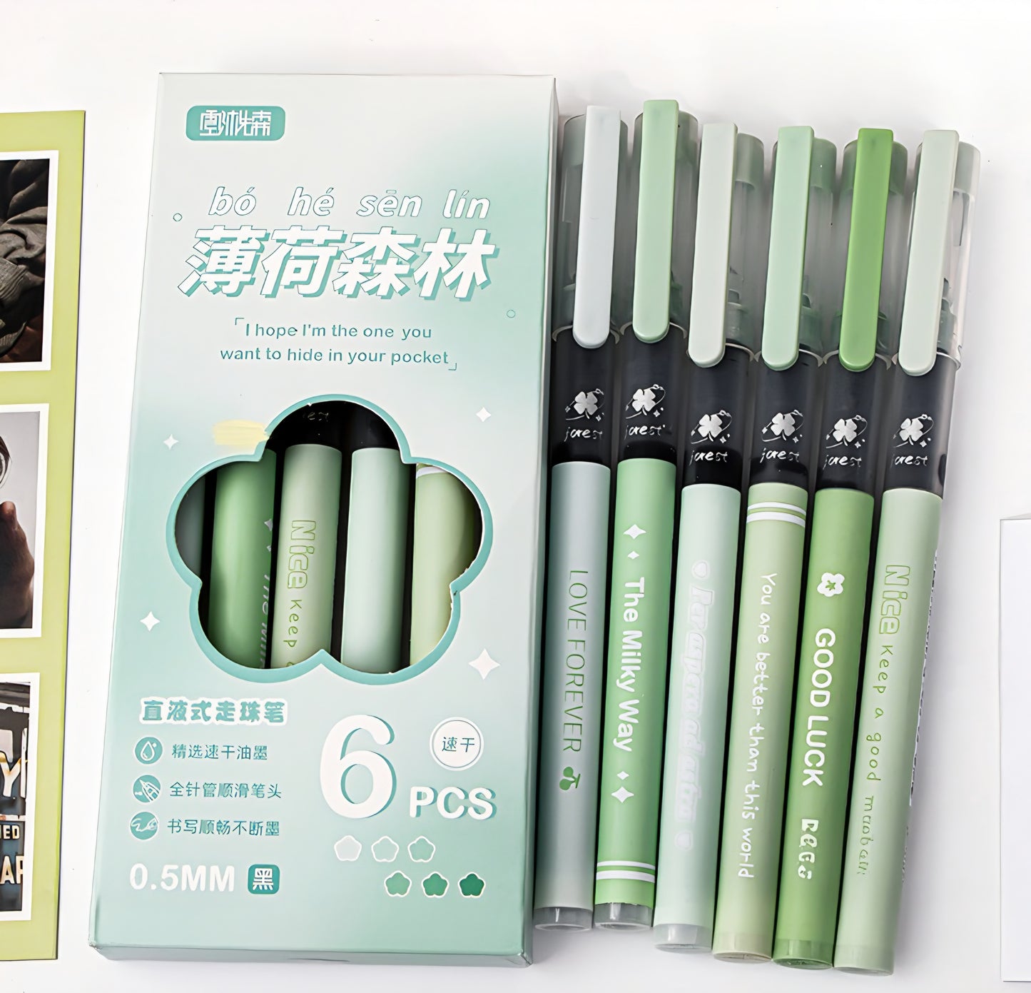 Set of 6 Pastel Quotes Pens Set