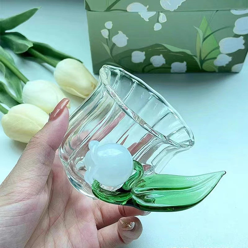 Floral Handle Aesthetic Glass Cup