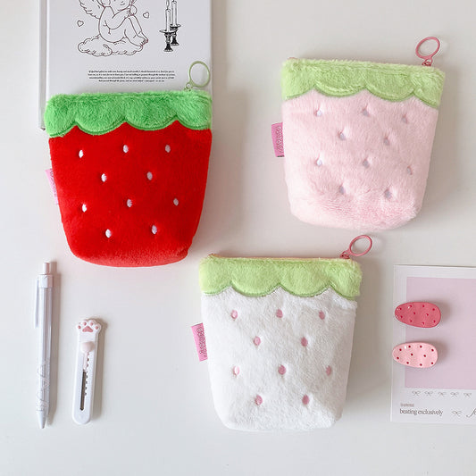 Strawberry Plush Zipper Pouch