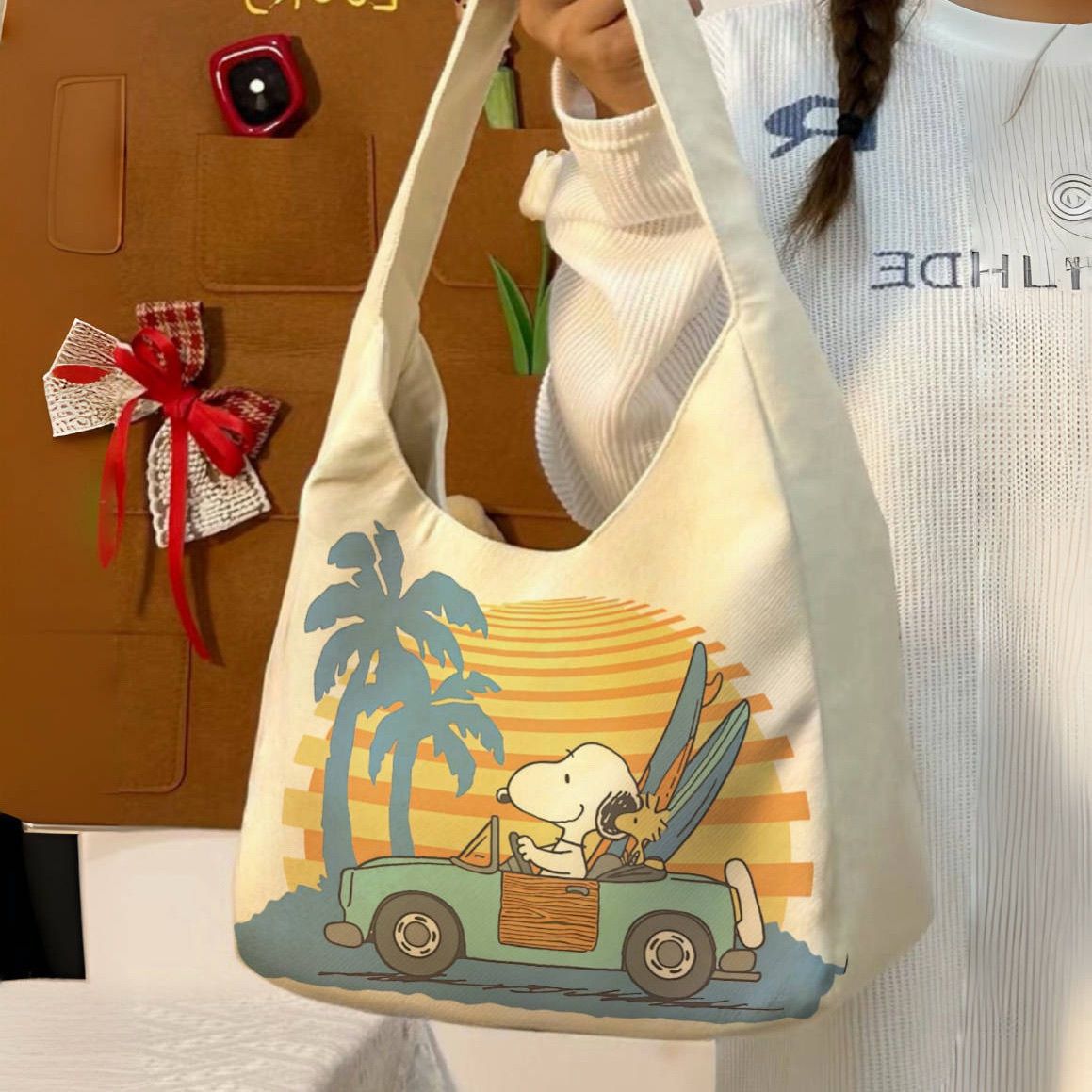 Snoopy Summer Adventure Canvas Shoulder Bag 🌴🚗