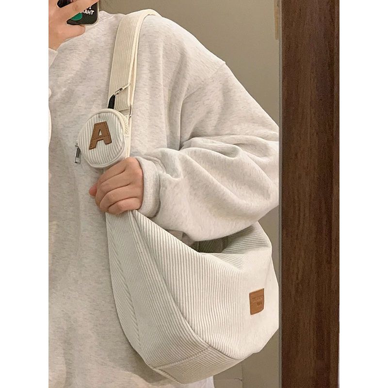 Cozy Korean Corduroy Sling Bag with A Initial Charm
