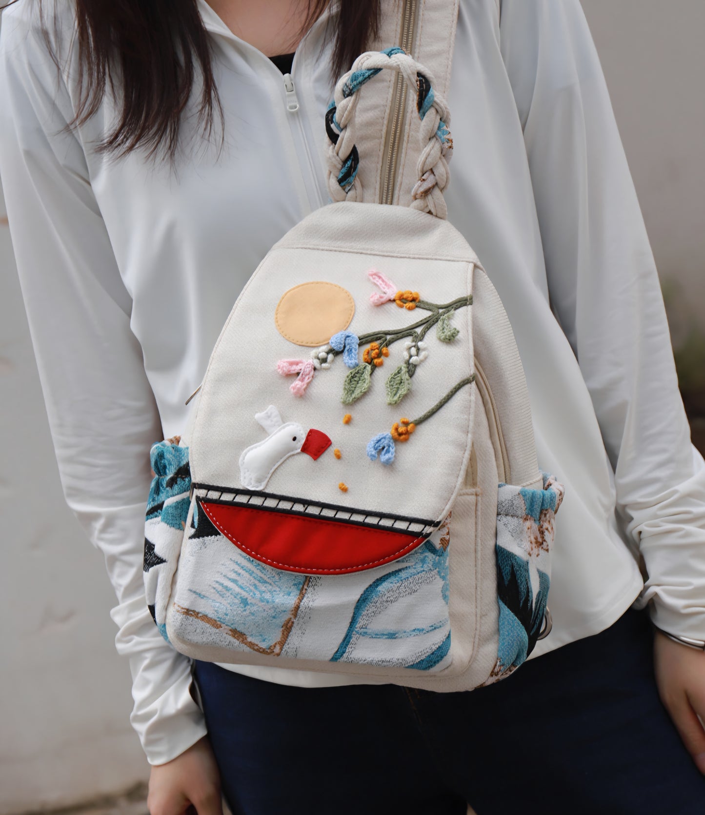 🌸🧵Handmade Whimsical Garden Stroll Backpack 🕊️