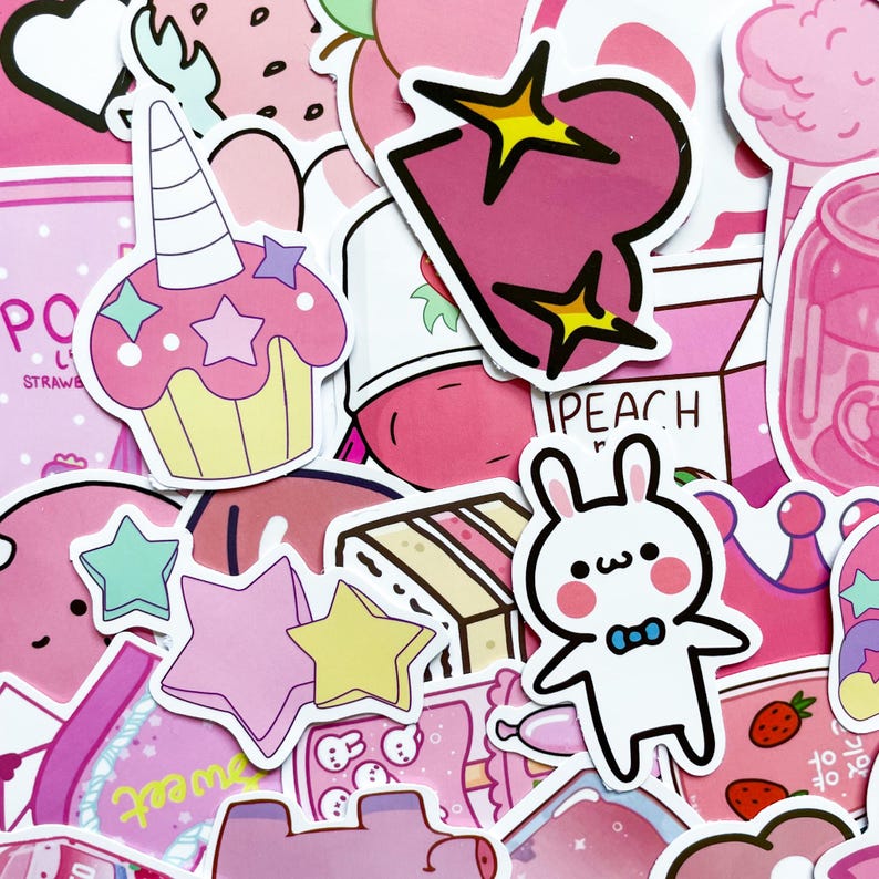 PS16 Set of 50 Pink Kawaii Candy & Sweeties Sticker Pack