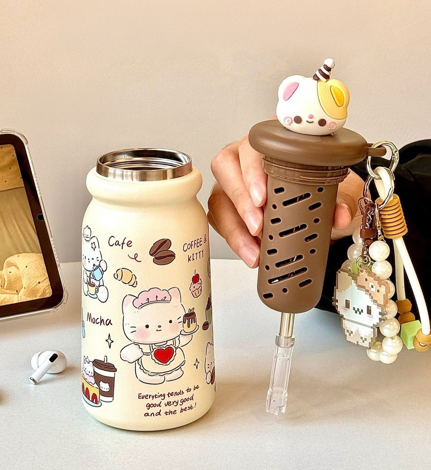 🎀 Kitty Café Companion Thermos Sipper Tumbler