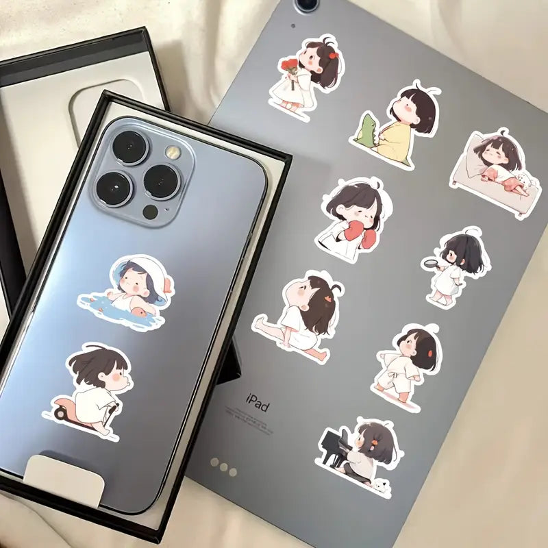 PS1 - 64 pcs Cute Girl Vinyl Stickers for Scrapbooking, Journals, Laptops