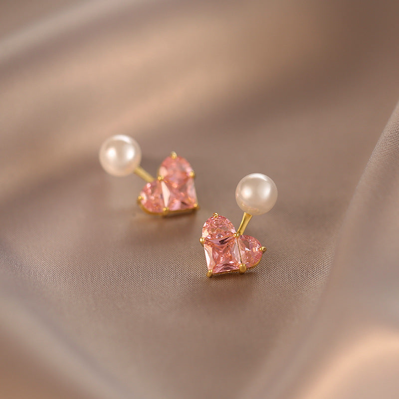 PS22 Korean Pink Crystal Heart Earrings