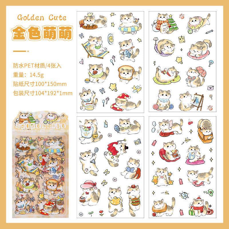 Set of 4 Playful Cat Kawaii Kitty Planner Stickers Sheets Pack