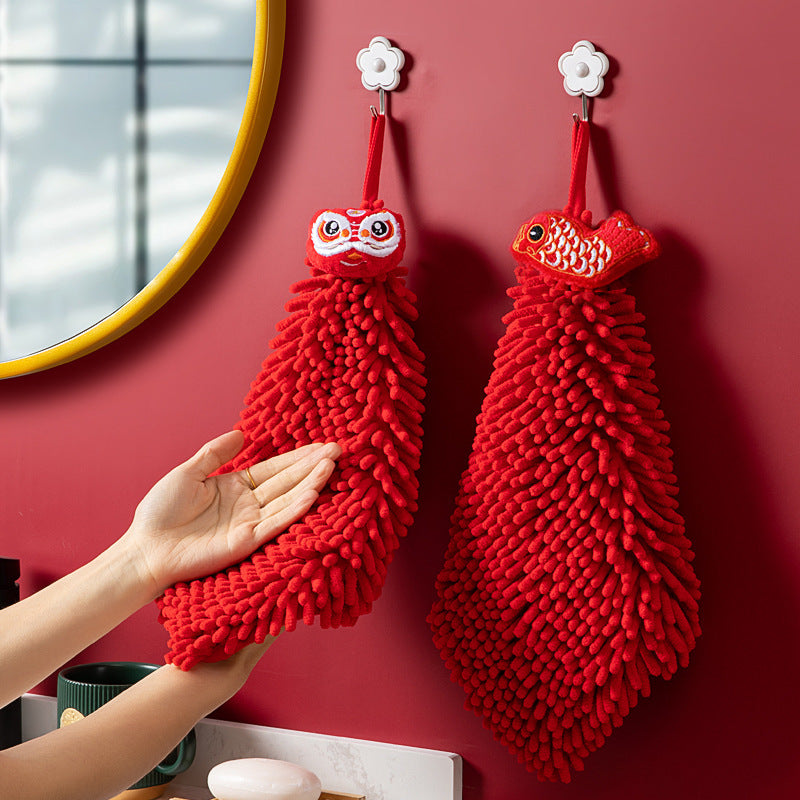 Lucky Red Chenille Hanging Towel