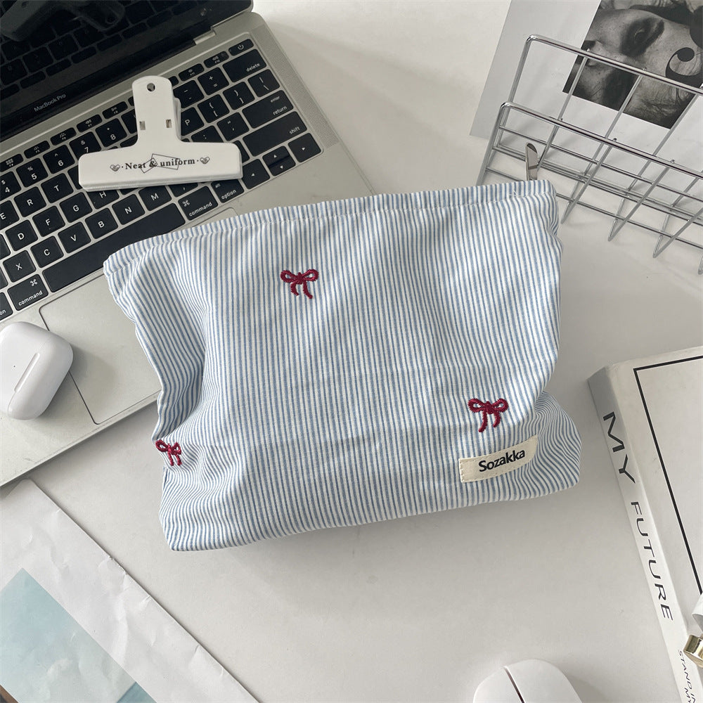 Bow Blue Gingham & Stripe Cosmetic Pouches 🩵🎀