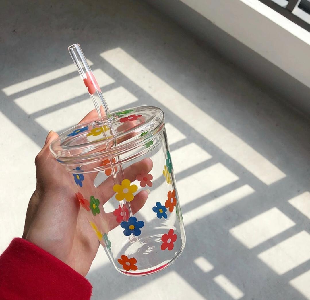 Pinterest Floral Glass Sipper with Straw