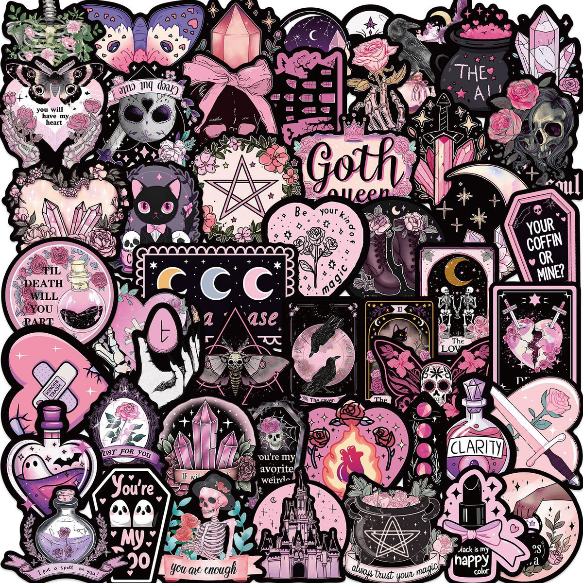 PS13 Set of 50 Gothic Pink & Purple Aesthetic Stickers Pack