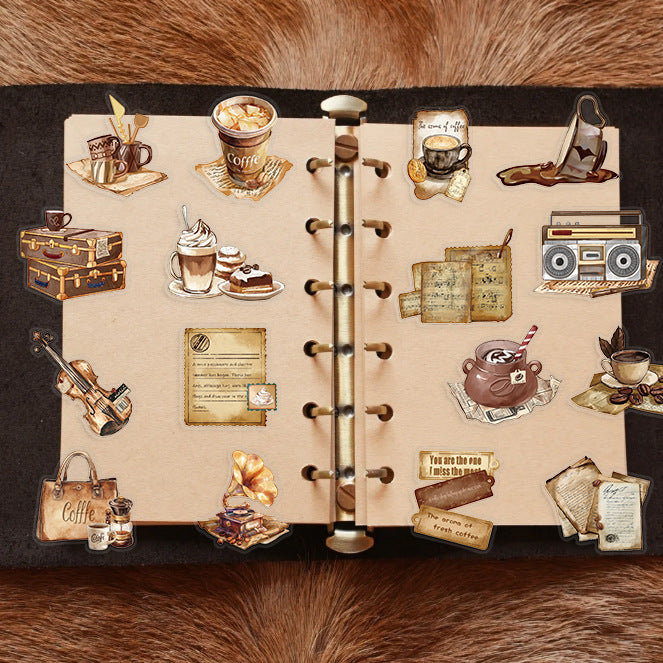 PS2 - Set of 50 Vintage Coffee & Book Transparent Sticker Pack