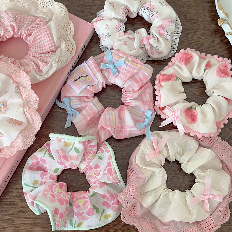 Pink Pastel Princess Lace Scrunchies