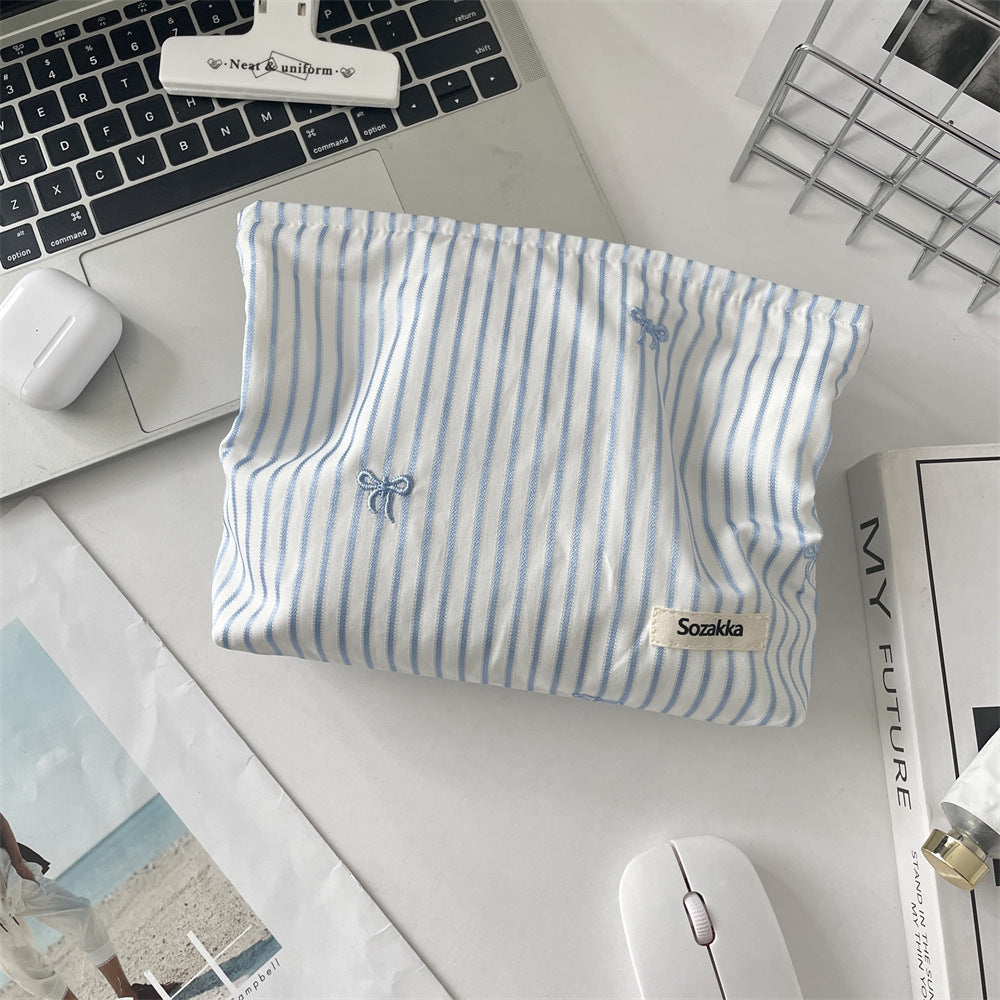 Bow Blue Gingham & Stripe Cosmetic Pouches 🩵🎀