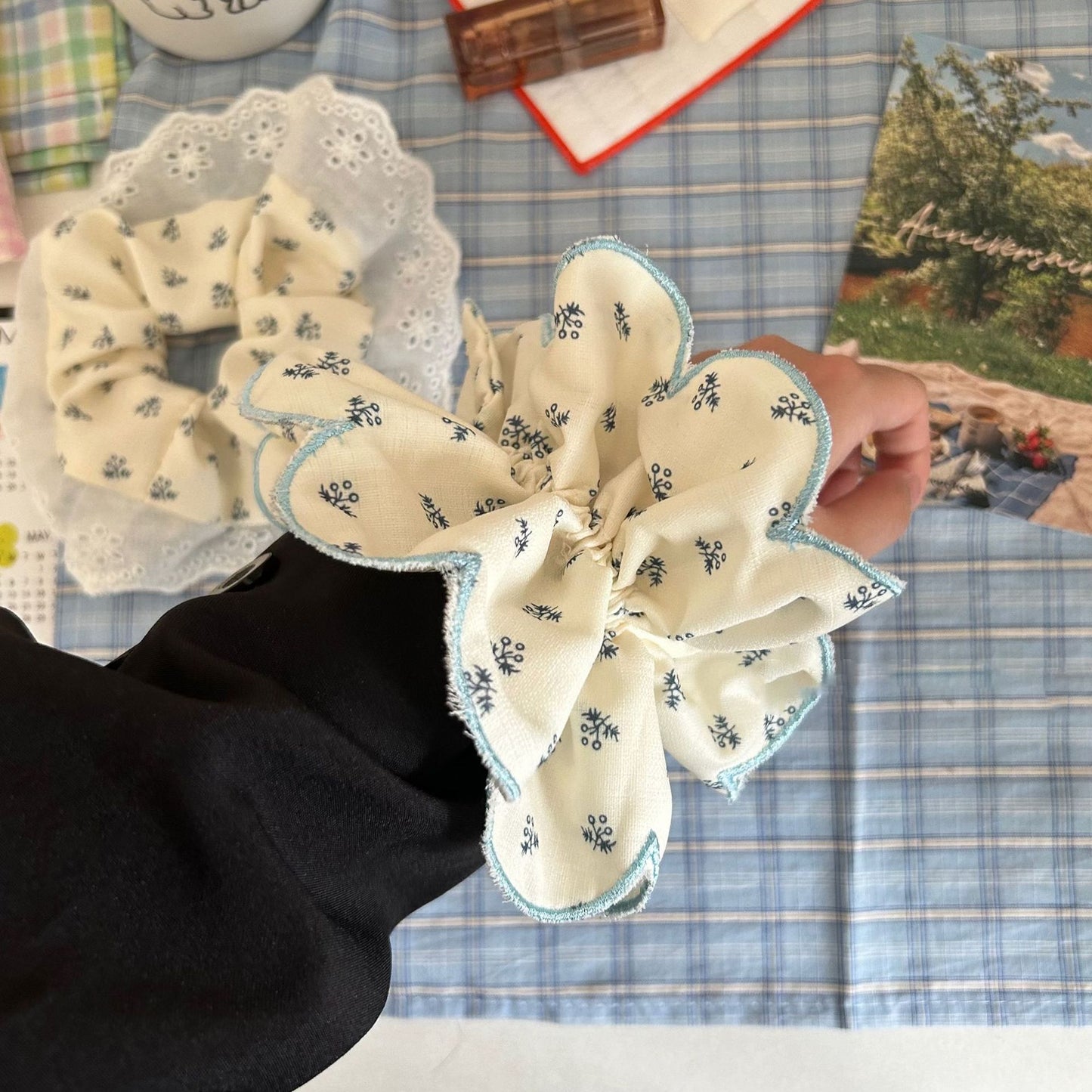 Blue Meadow Ruffle Scrunchie
