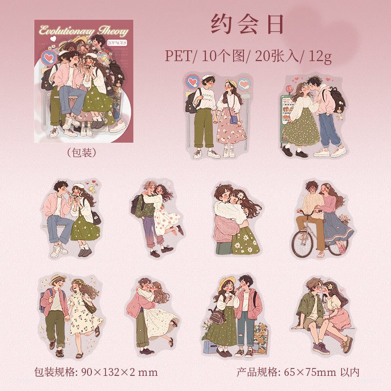 Set of 20 Evolution of Love Series Couple Stickers Pack
