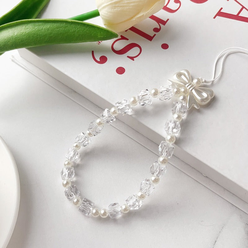 Pearl Bow Crystal Phone Charm Tag