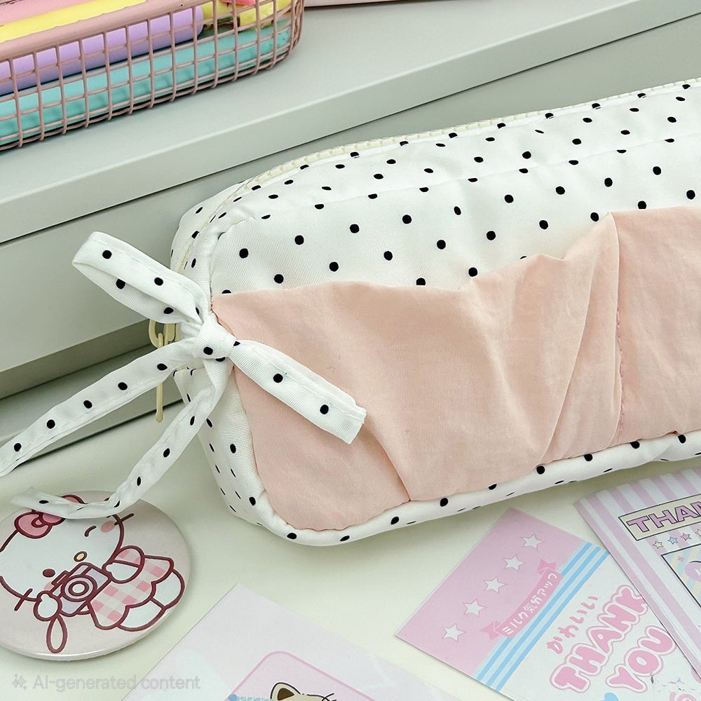 Coquette Polka Dot Bow Pencil Pouch 🎀🤍