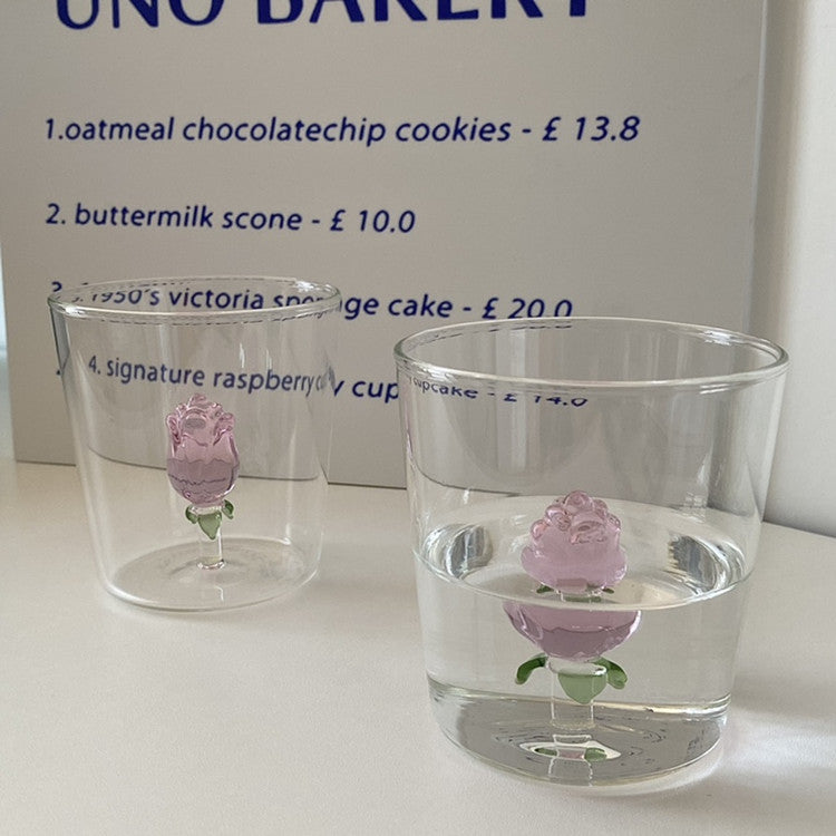 3D Rose Bloom Glass Cup
