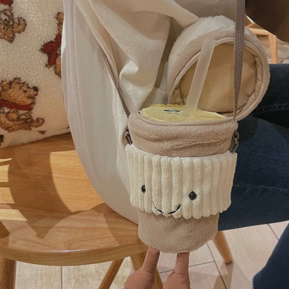 ☁️ Sip Buddy Plush Cup Holder Coffe Milk Tea Crossbody Bag 🧋✨