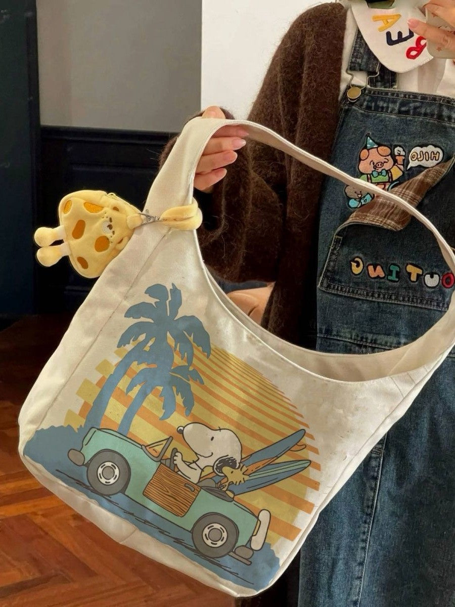 Snoopy Summer Adventure Canvas Shoulder Bag 🌴🚗